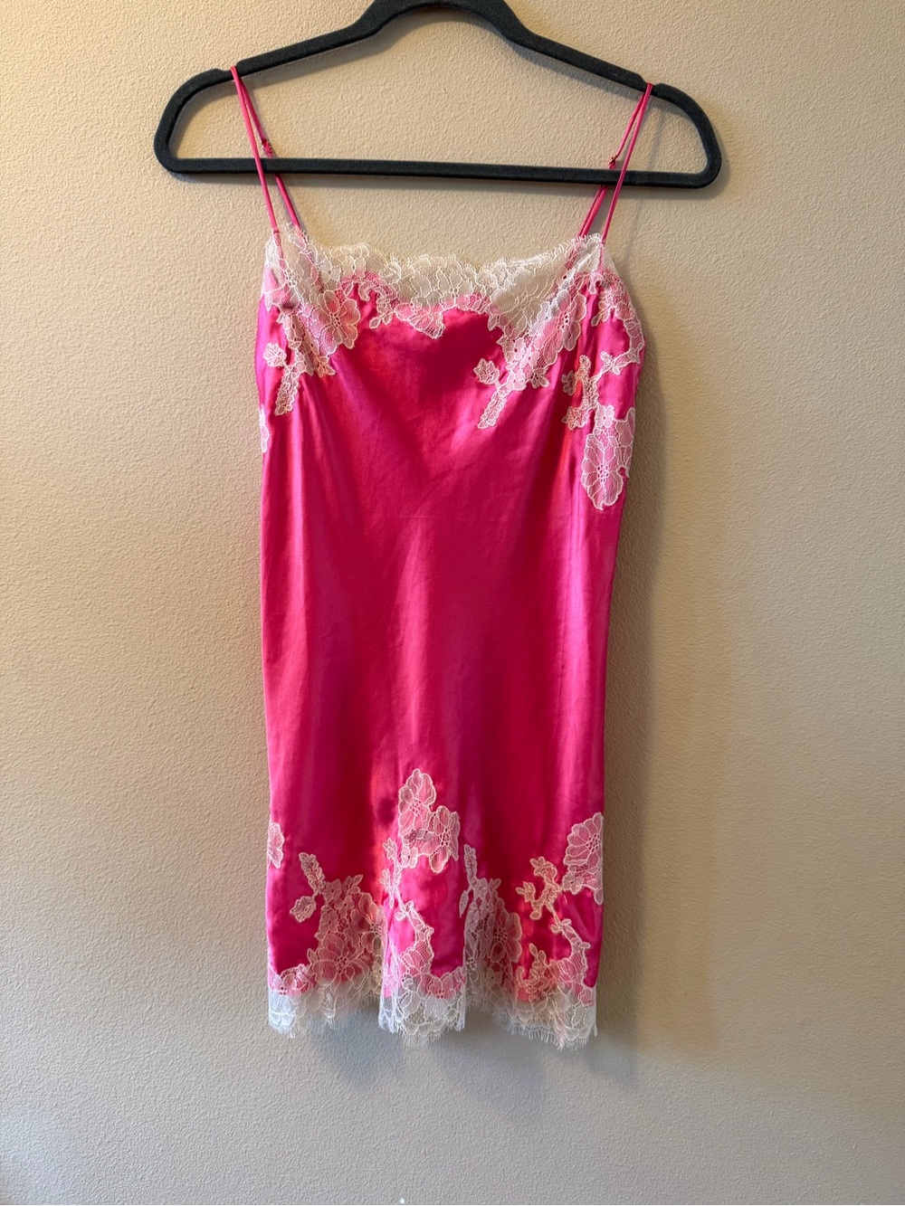 Vintage Victoria’s Secret Hot Pink Satin Lace Slip — Size S